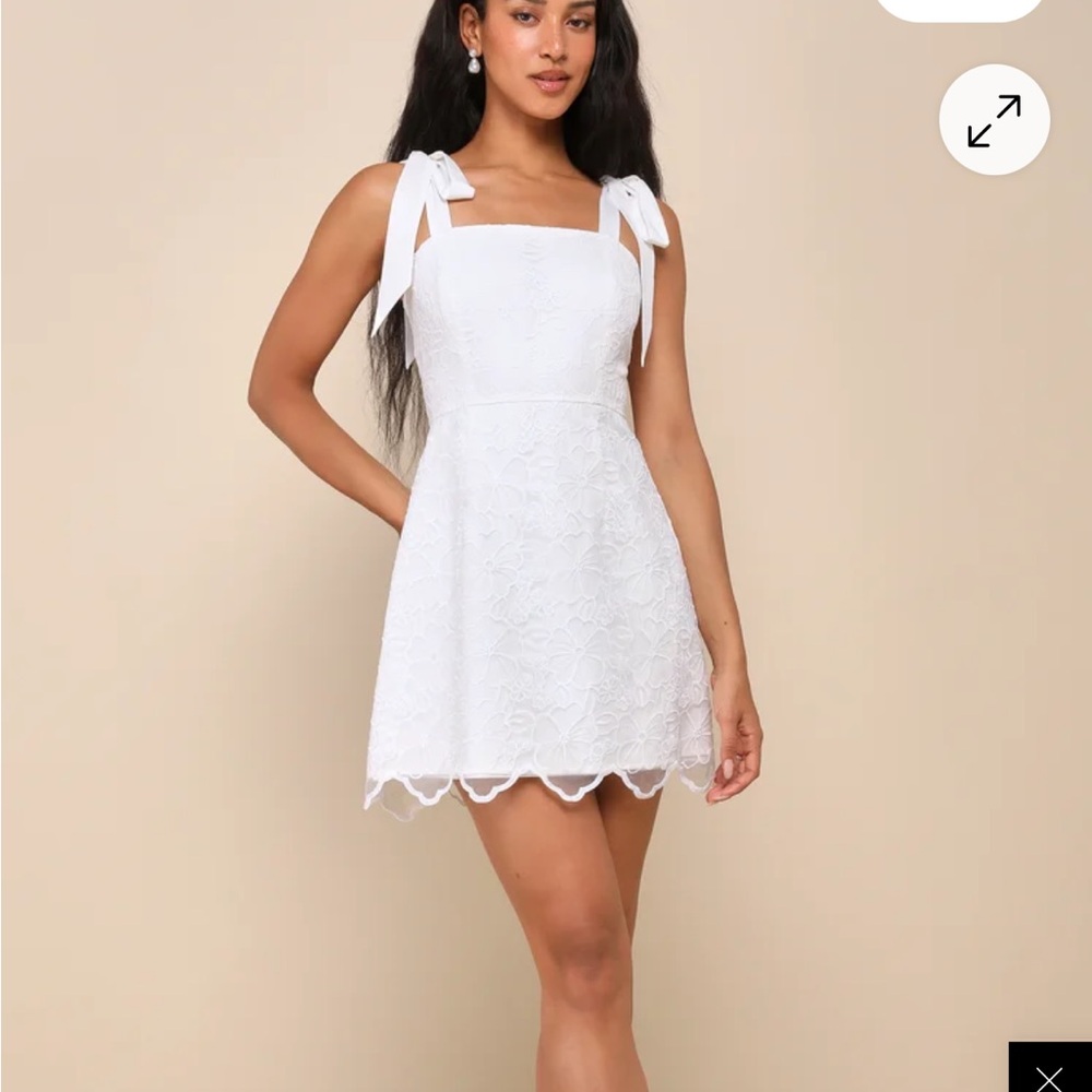 Lulu's Lovable Aesthetic White Embroidered Tie-Strap Mini Dress